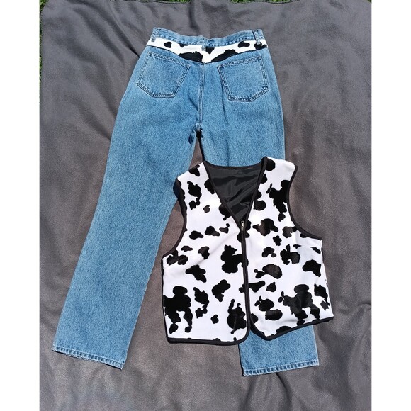 Baccini Denim - VTG Baccini Cow Print Vest & Matching Jeans Set Size 10 Western Rodeo Concert